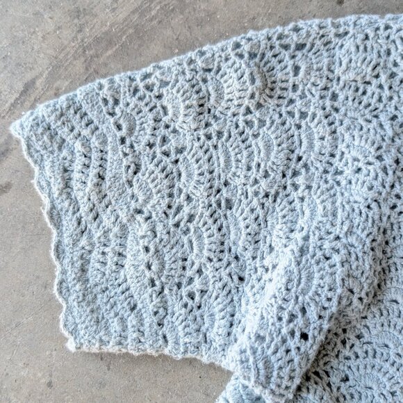 Vintage Jantzen Petite Blue Pointelle Knit Short Sleeve Collared Cardigan - Picture 4 of 7